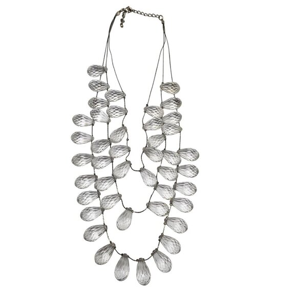 Vintage Teardrop Acrylic Crystal Dangle Layered Multi-Strand Necklace 16-18" - Picture 2 of 5